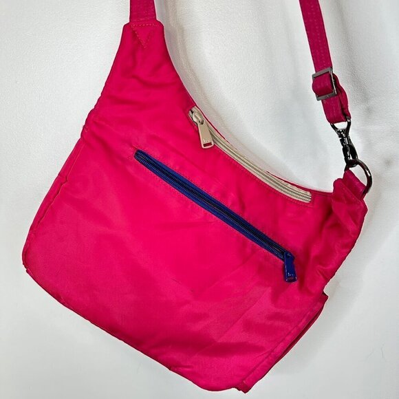 LUG  Swing Crossbody Bag Purse  Quilted Nylon  Lightweight  Dark Pink 12" x 9" - Picture 6 of 7